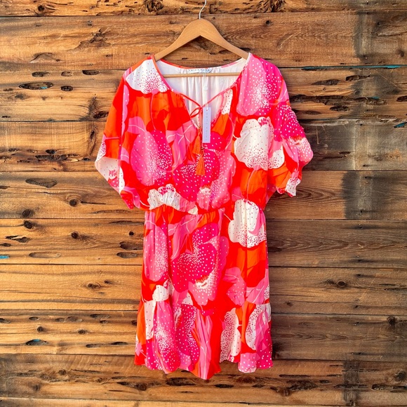 TRINA TURK | NWT Silk Blend Vibrant Pink and Red Dress XL - Picture 1 of 9